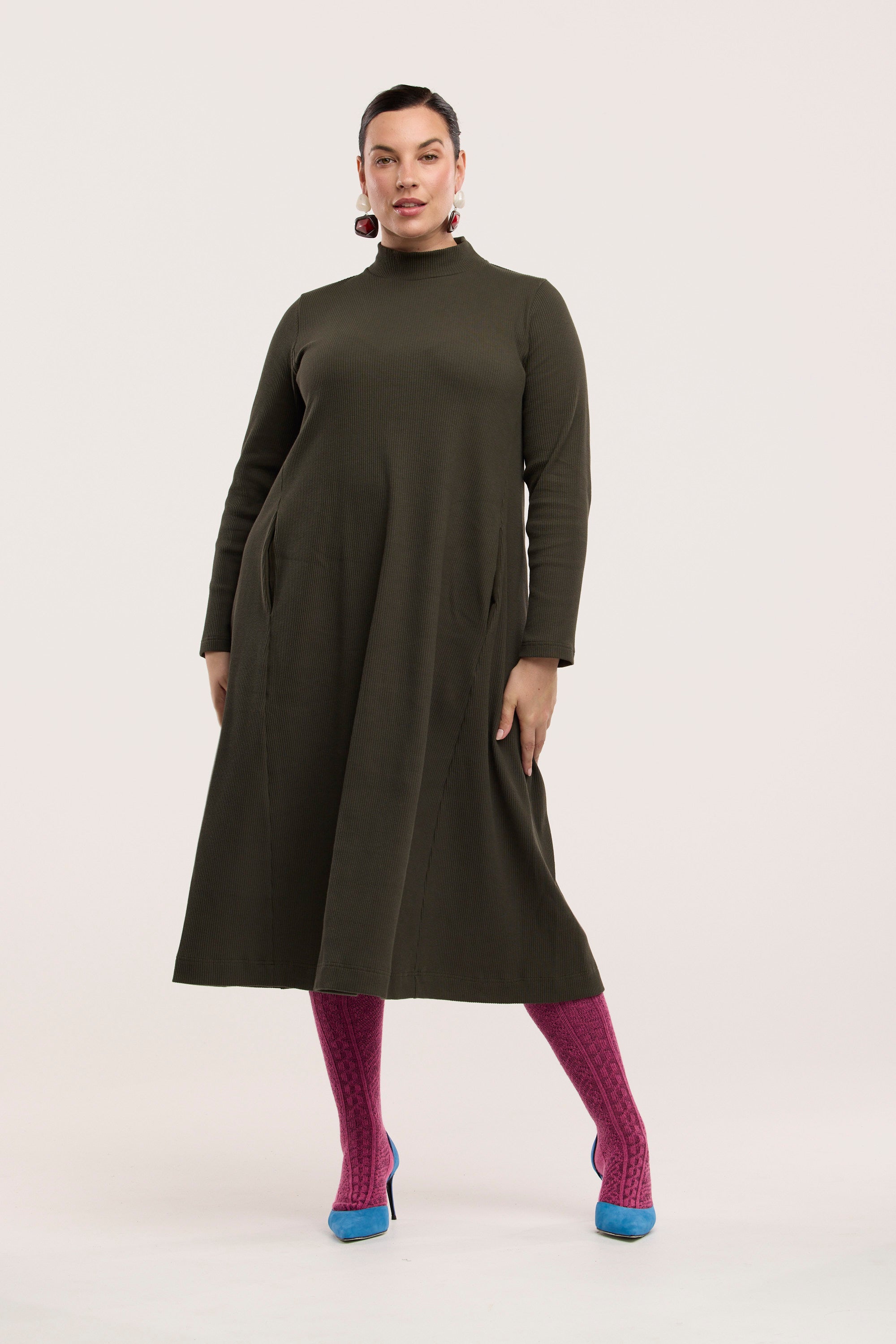 emerald green tunic dress Traveller Luxe Rib Dress 14 / Night Moss