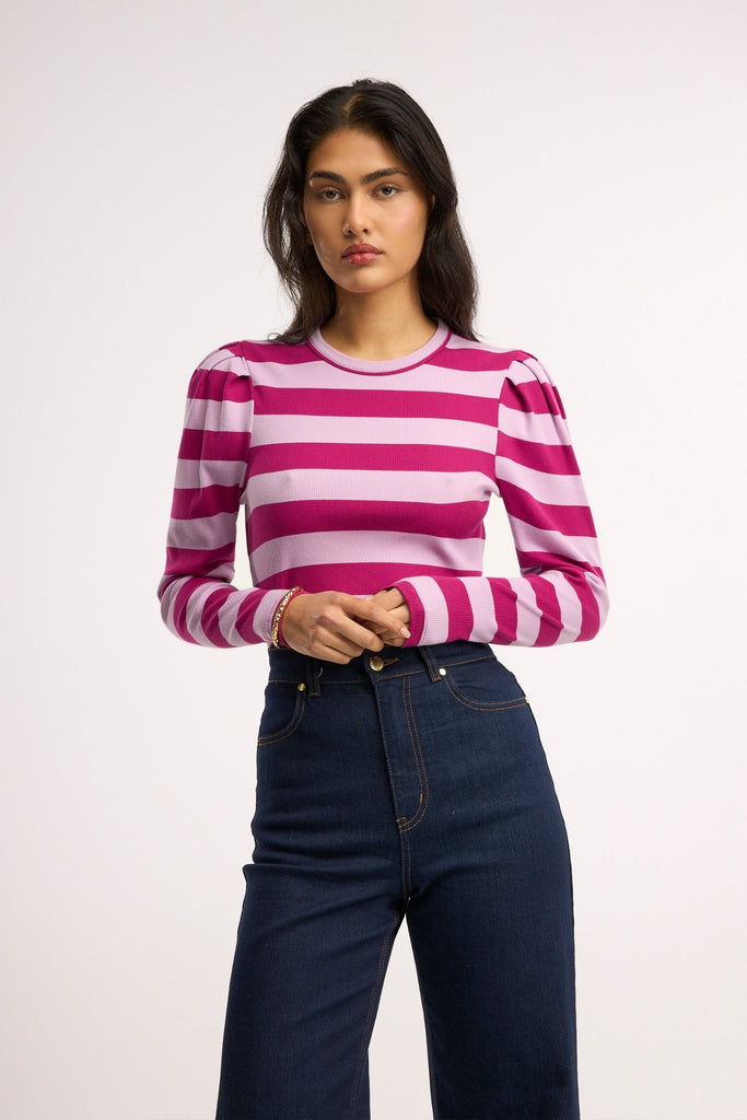 Traveller Rib Puff Sleeve Top - Obus Online