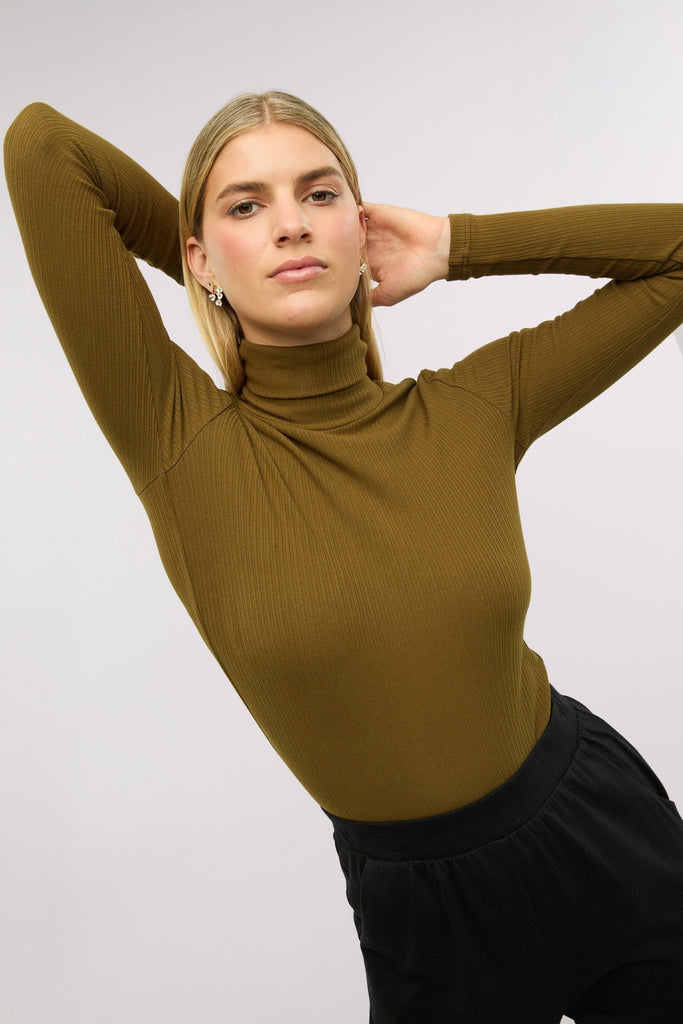 Traveller Rib Roll Neck Top - Obus Online